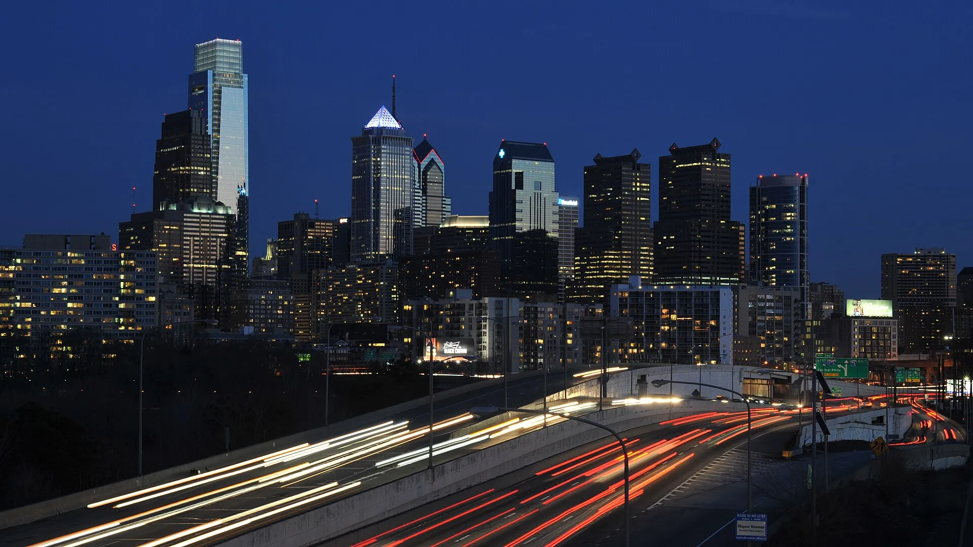 Philadelphia skyline at night — Brazil beat Haiti 3-0 here for their first win of World Cup 2026