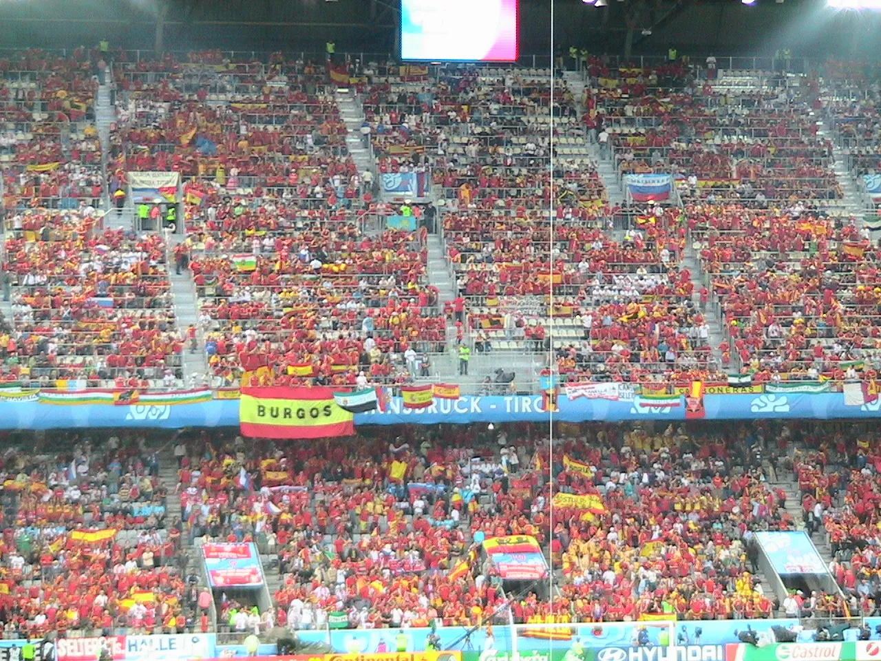 Spain supporters wave red-and-yellow flags — Spain beat Saudi Arabia 4-0 in Atlanta to move top of World Cup 2026 Group H